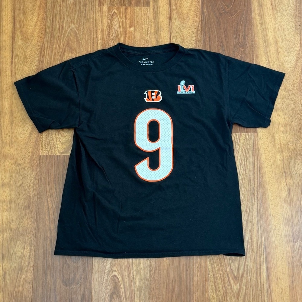 Nike Cincinnati Bengals Joe Burrow 9 Super Bowl LVI Jersey T-Shirt Youth Kids XL